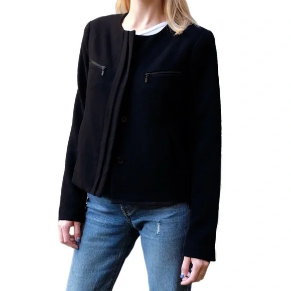 GAP Black Structured Crop Shell Tailored Collarless Blazer Career Jacket • Small - Picture 3 of 10